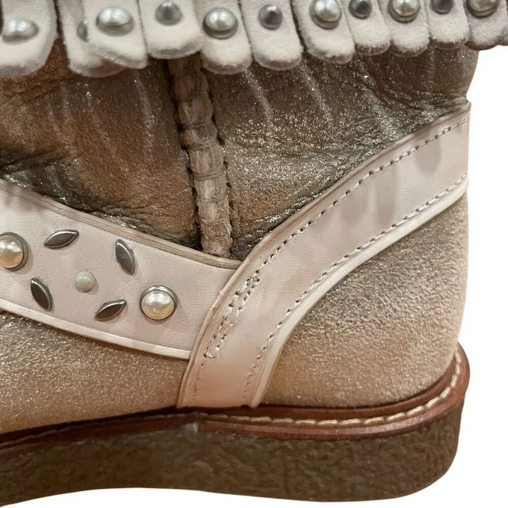 Coach Womens Roccasin Shearling Boots 6 B Fringe Studs Cowgirl Chic Apres Ski